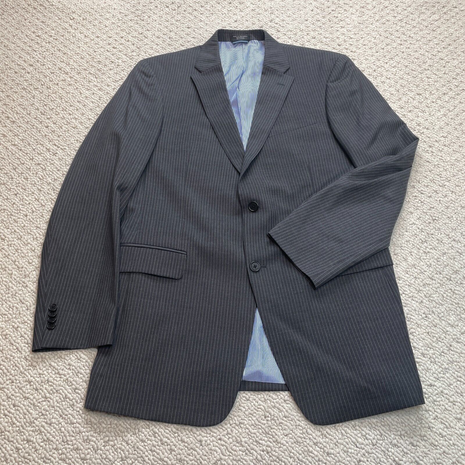 Tommy Hilfiger Blazer Jacket Mens 44 Blue Striped Wool Double Vented Two Button